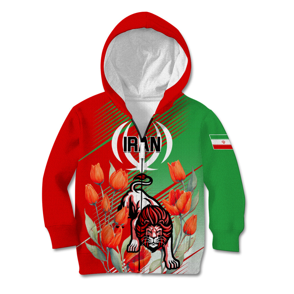 Iran Republic Day Kid Hoodie Asiatic Lion With Tulip Flower - Wonder Print Shop