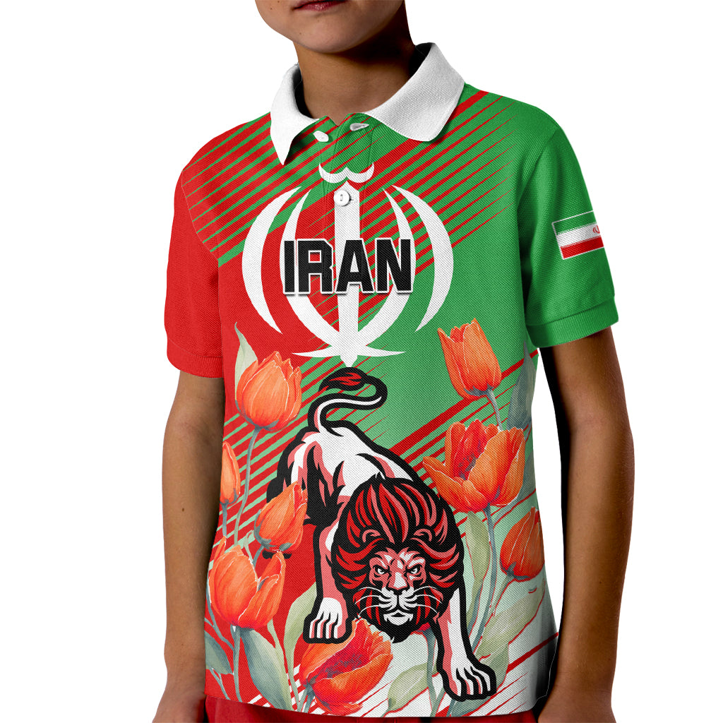 Iran Republic Day Kid Polo Shirt Asiatic Lion With Tulip Flower - Wonder Print Shop