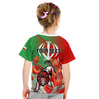 Iran Republic Day Kid T Shirt Asiatic Lion With Tulip Flower - Wonder Print Shop