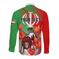 Iran Republic Day Long Sleeve Button Shirt Asiatic Lion With Tulip Flower - Wonder Print Shop