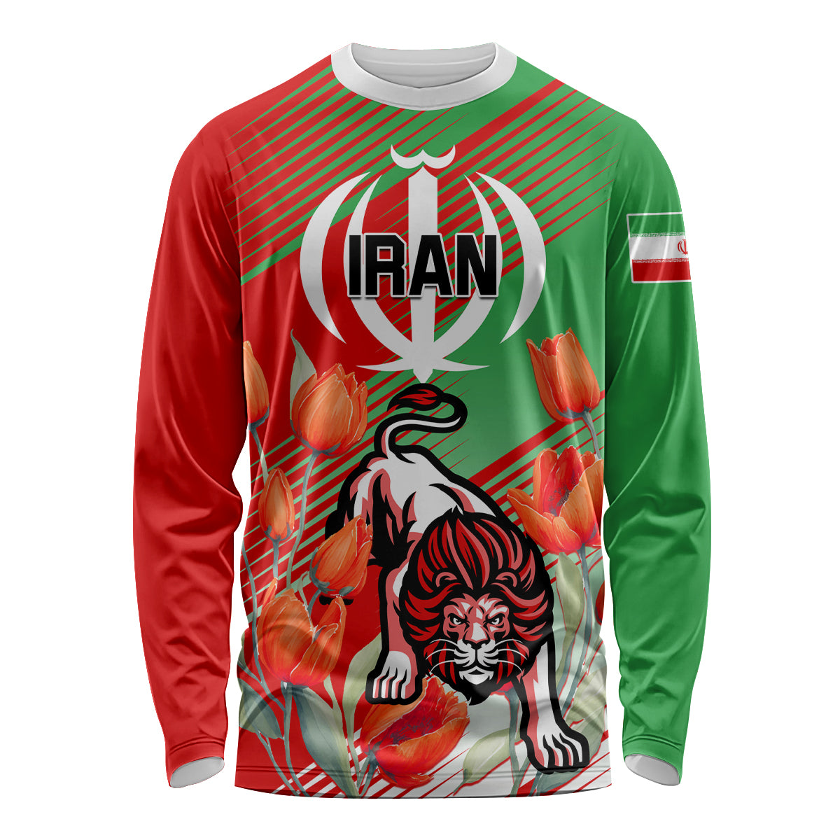 Iran Republic Day Long Sleeve Shirt Asiatic Lion With Tulip Flower - Wonder Print Shop