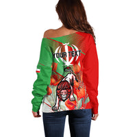 Iran Republic Day Off Shoulder Sweater Asiatic Lion With Tulip Flower - Wonder Print Shop