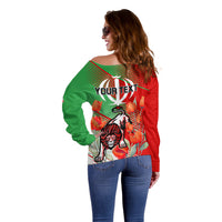 Iran Republic Day Off Shoulder Sweater Asiatic Lion With Tulip Flower - Wonder Print Shop