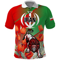 Iran Republic Day Polo Shirt Asiatic Lion With Tulip Flower - Wonder Print Shop