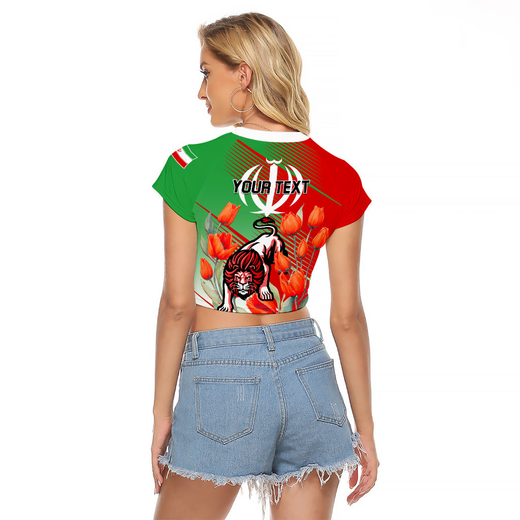 Iran Republic Day Raglan Cropped T Shirt Asiatic Lion With Tulip Flower - Wonder Print Shop