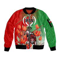 Iran Republic Day Sleeve Zip Bomber Jacket Asiatic Lion With Tulip Flower - Wonder Print Shop