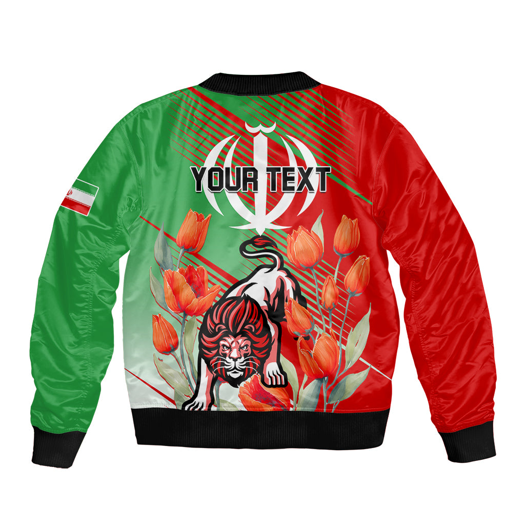 Iran Republic Day Sleeve Zip Bomber Jacket Asiatic Lion With Tulip Flower - Wonder Print Shop