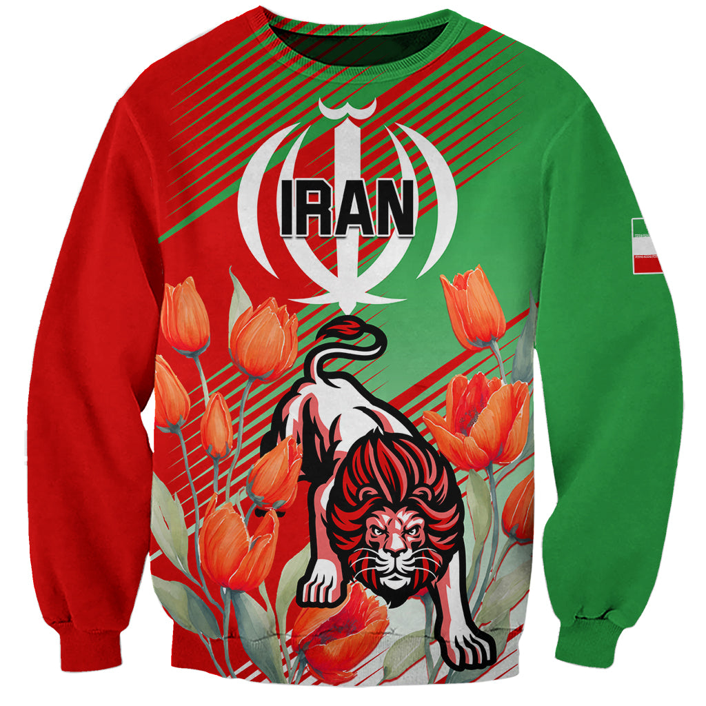 Iran Republic Day Sweatshirt Asiatic Lion With Tulip Flower - Wonder Print Shop