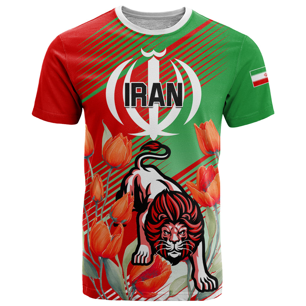 Iran Republic Day T Shirt Asiatic Lion With Tulip Flower - Wonder Print Shop