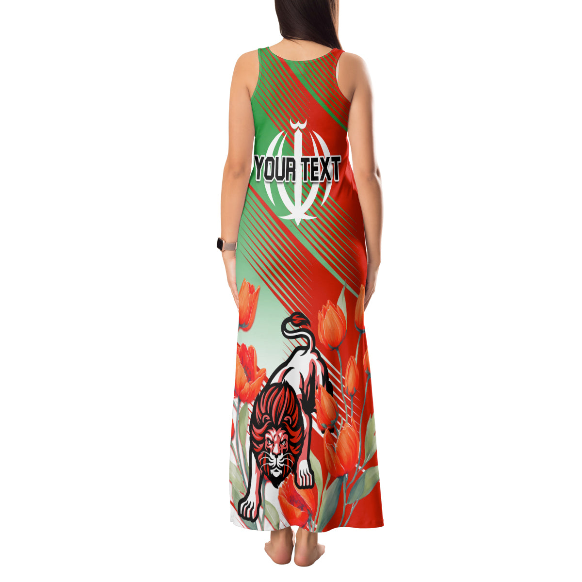 Iran Republic Day Tank Maxi Dress Asiatic Lion With Tulip Flower - Wonder Print Shop