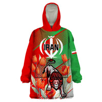 Iran Republic Day Wearable Blanket Hoodie Asiatic Lion With Tulip Flower - Wonder Print Shop
