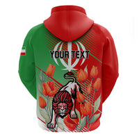 Iran Republic Day Zip Hoodie Asiatic Lion With Tulip Flower - Wonder Print Shop