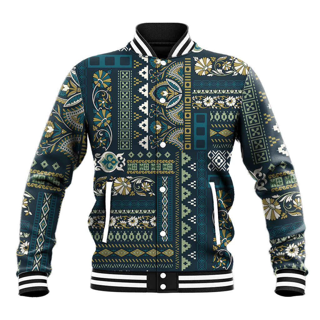 Persian Patchwork Pattern Baseball Jacket Unique Blue - Wonder Print Shop