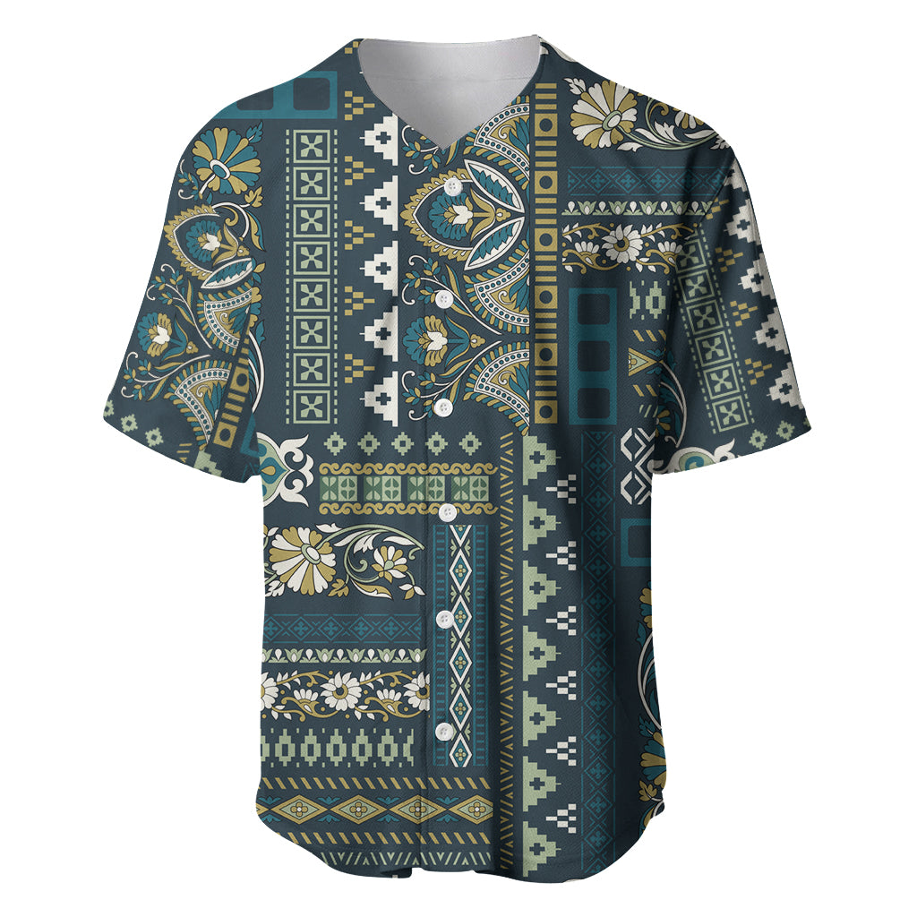 Persian Patchwork Pattern Baseball Jersey Unique Blue - Wonder Print Shop