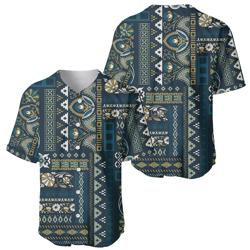 Persian Patchwork Pattern Baseball Jersey Unique Blue - Wonder Print Shop