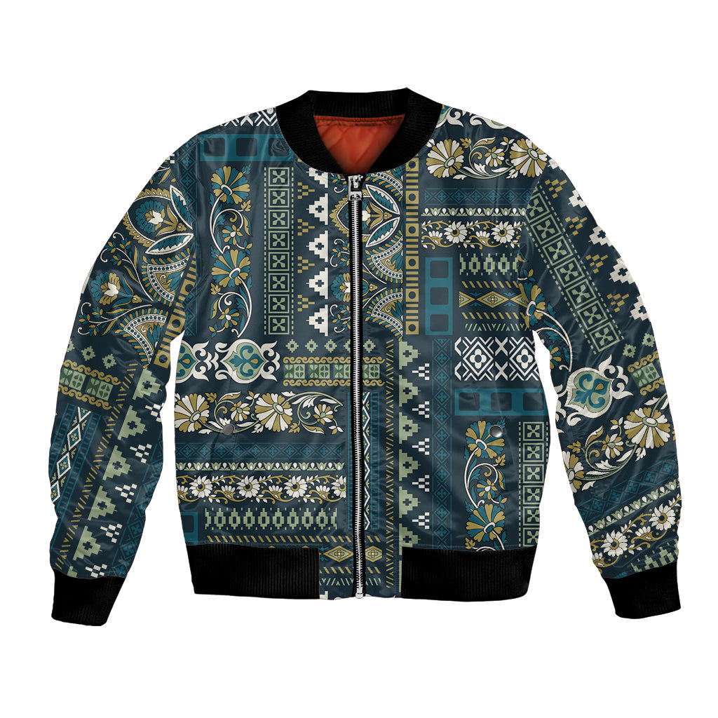 Persian Patchwork Pattern Bomber Jacket Unique Blue - Wonder Print Shop
