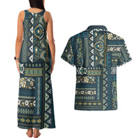 Persian Patchwork Pattern Couples Matching Tank Maxi Dress and Hawaiian Shirt Unique Blue - Wonder Print Shop