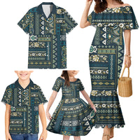 Persian Patchwork Pattern Family Matching Mermaid Dress and Hawaiian Shirt Unique Blue - Wonder Print Shop