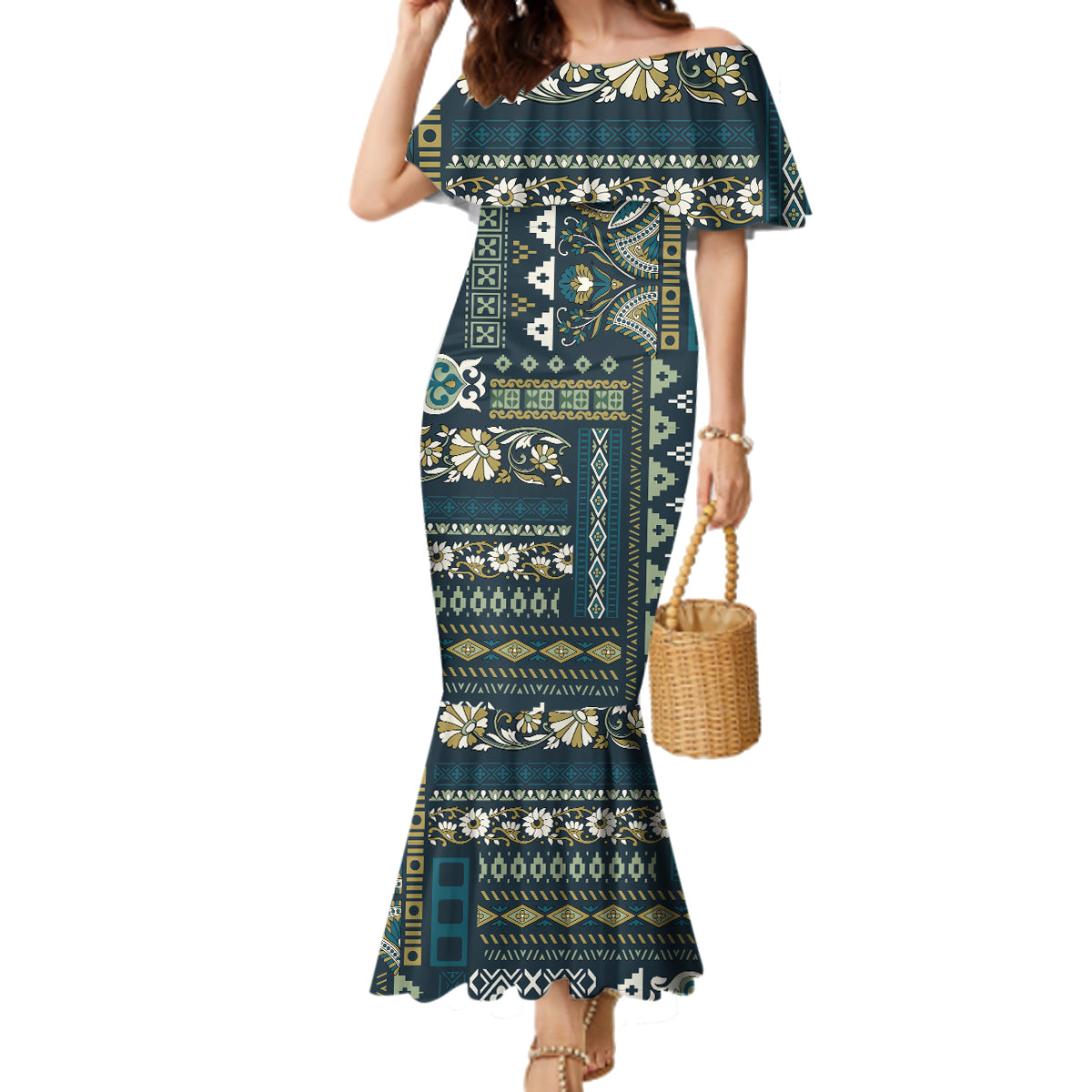 Persian Patchwork Pattern Family Matching Mermaid Dress and Hawaiian Shirt Unique Blue - Wonder Print Shop