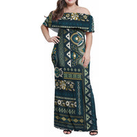 Persian Patchwork Pattern Family Matching Off Shoulder Maxi Dress and Hawaiian Shirt Unique Blue - Wonder Print Shop