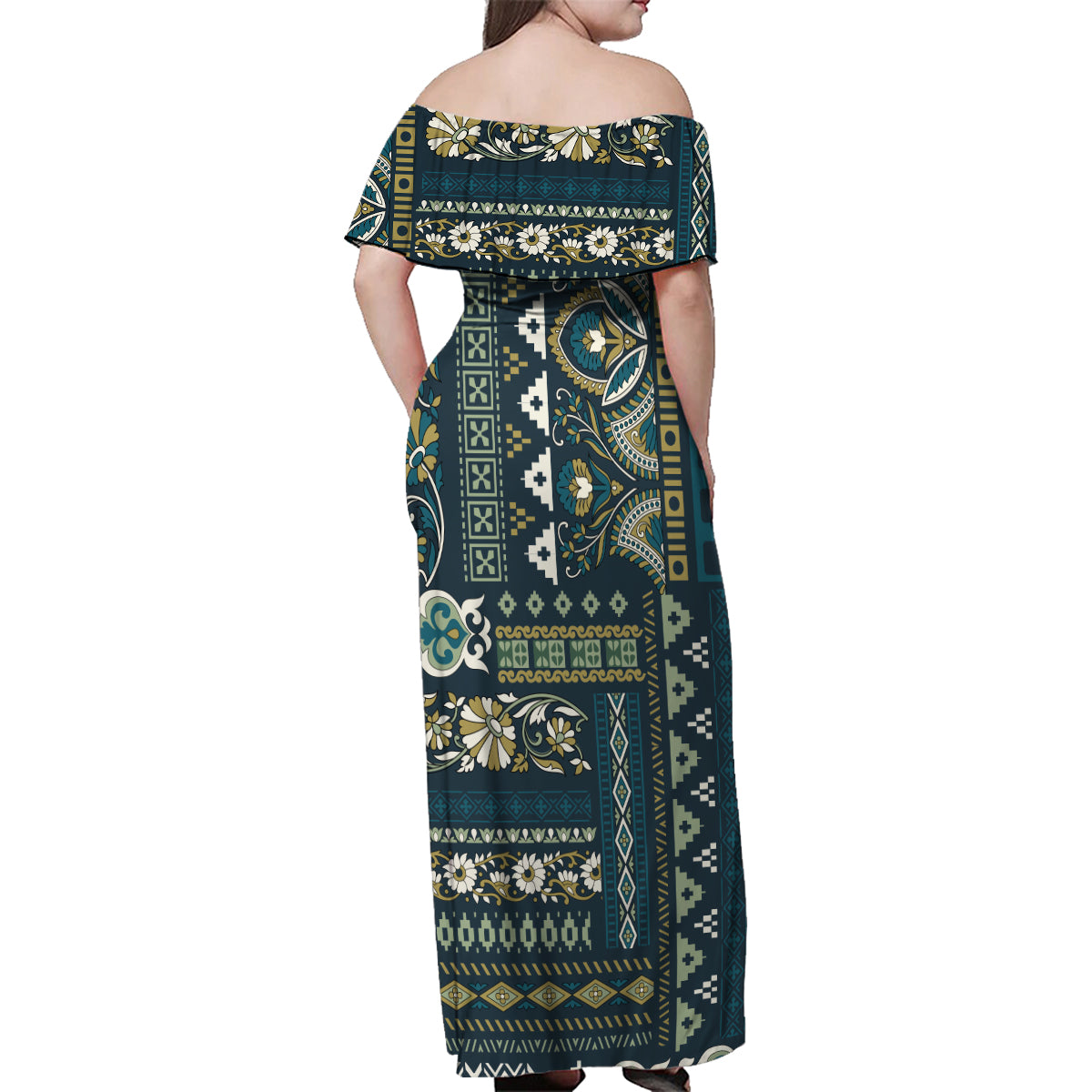 Persian Patchwork Pattern Family Matching Off Shoulder Maxi Dress and Hawaiian Shirt Unique Blue - Wonder Print Shop