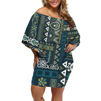 Persian Patchwork Pattern Family Matching Off Shoulder Short Dress and Hawaiian Shirt Unique Blue - Wonder Print Shop