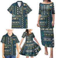 Persian Patchwork Pattern Family Matching Puletasi and Hawaiian Shirt Unique Blue - Wonder Print Shop