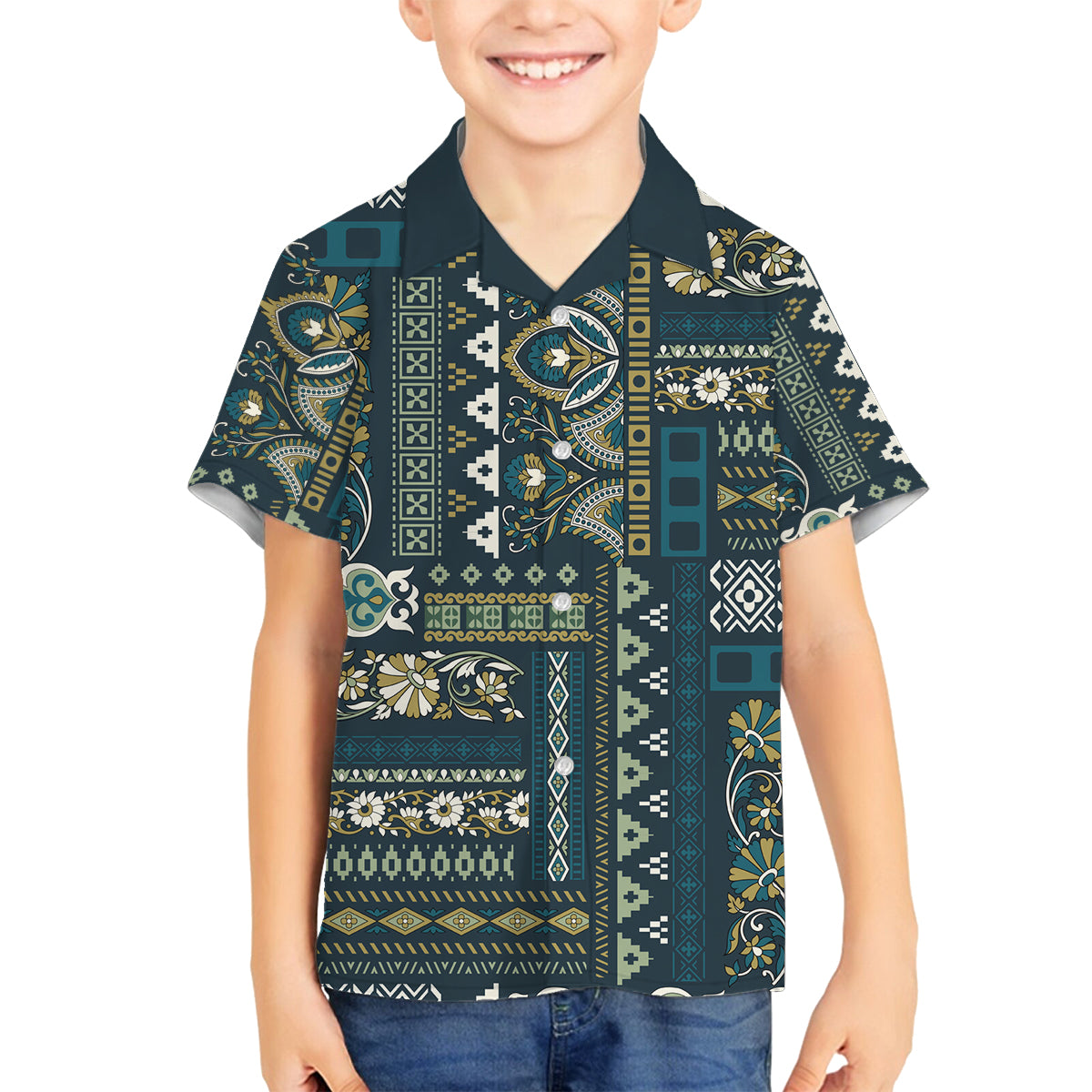 Persian Patchwork Pattern Family Matching Puletasi and Hawaiian Shirt Unique Blue - Wonder Print Shop
