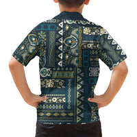 Persian Patchwork Pattern Family Matching Short Sleeve Bodycon Dress and Hawaiian Shirt Unique Blue - Wonder Print Shop