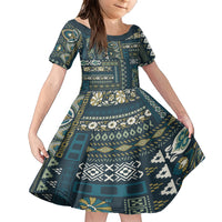 Persian Patchwork Pattern Family Matching Short Sleeve Bodycon Dress and Hawaiian Shirt Unique Blue - Wonder Print Shop