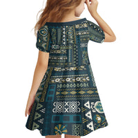 Persian Patchwork Pattern Family Matching Short Sleeve Bodycon Dress and Hawaiian Shirt Unique Blue - Wonder Print Shop