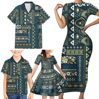 Persian Patchwork Pattern Family Matching Short Sleeve Bodycon Dress and Hawaiian Shirt Unique Blue - Wonder Print Shop
