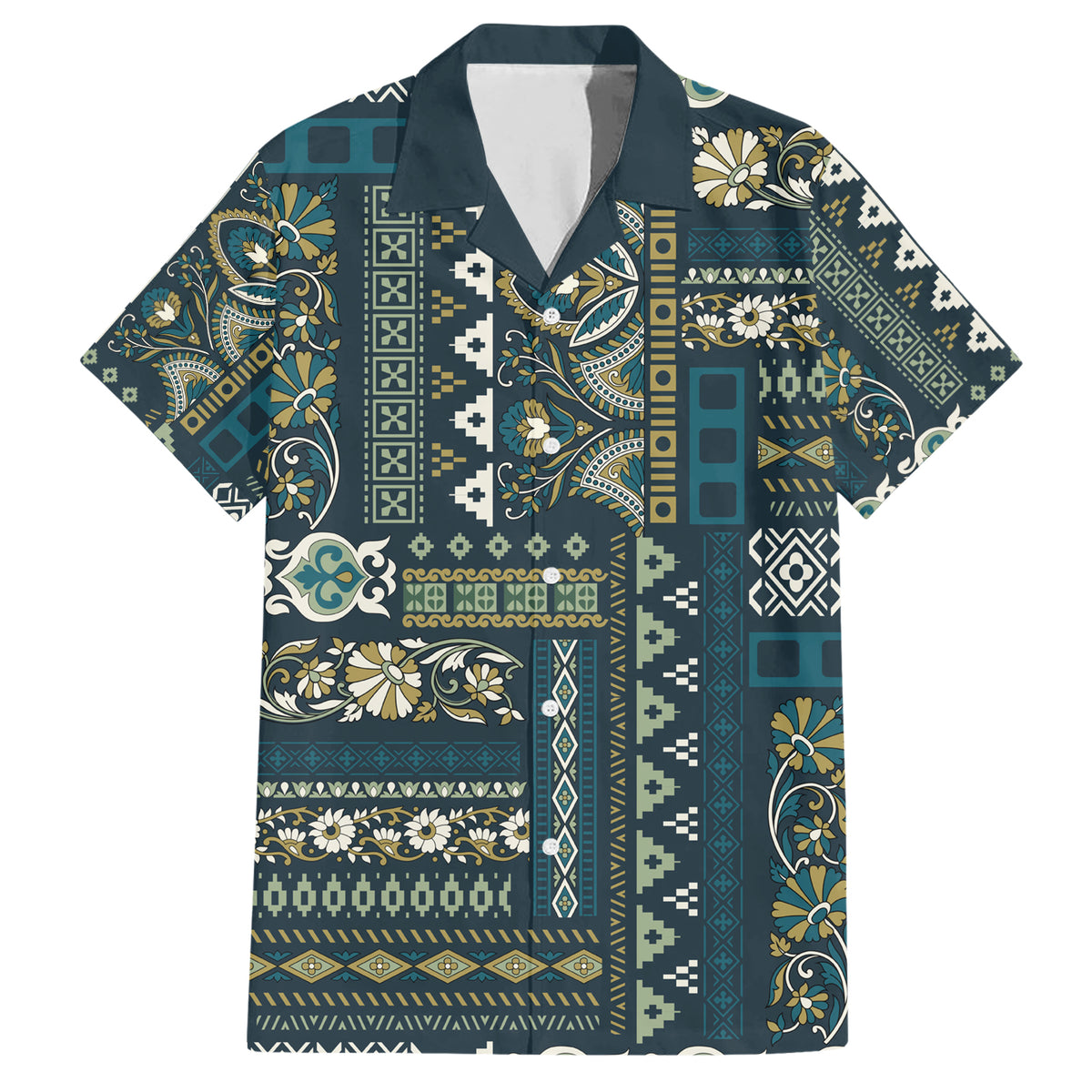 Persian Patchwork Pattern Family Matching Short Sleeve Bodycon Dress and Hawaiian Shirt Unique Blue - Wonder Print Shop