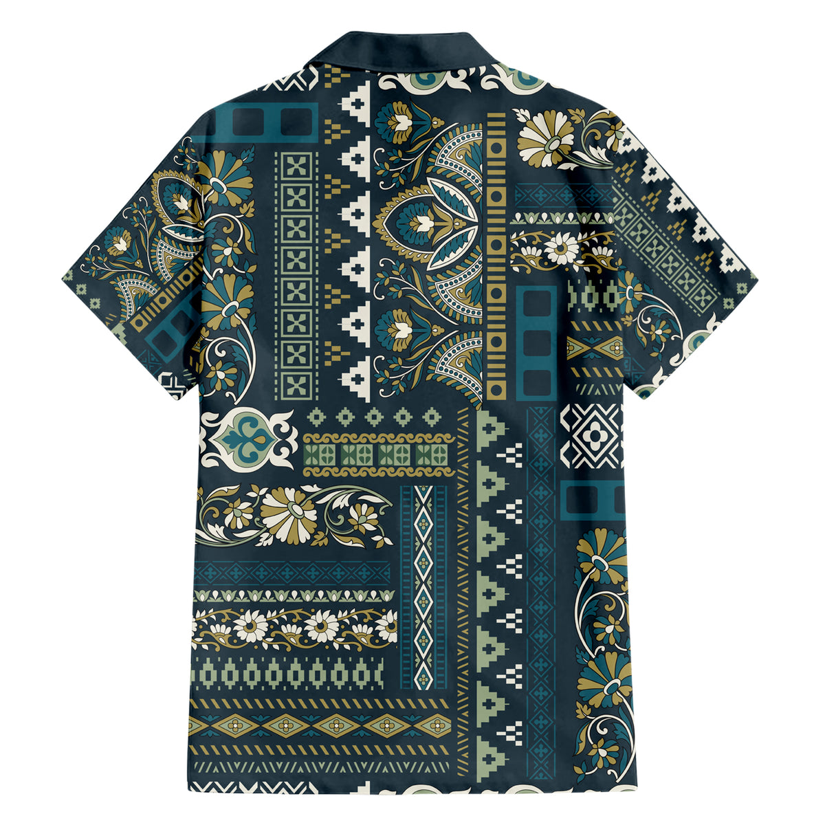 Persian Patchwork Pattern Family Matching Short Sleeve Bodycon Dress and Hawaiian Shirt Unique Blue - Wonder Print Shop