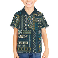Persian Patchwork Pattern Family Matching Short Sleeve Bodycon Dress and Hawaiian Shirt Unique Blue - Wonder Print Shop
