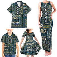 Persian Patchwork Pattern Family Matching Tank Maxi Dress and Hawaiian Shirt Unique Blue - Wonder Print Shop