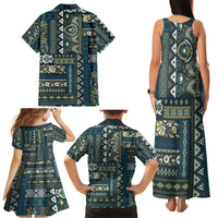 Persian Patchwork Pattern Family Matching Tank Maxi Dress and Hawaiian Shirt Unique Blue - Wonder Print Shop