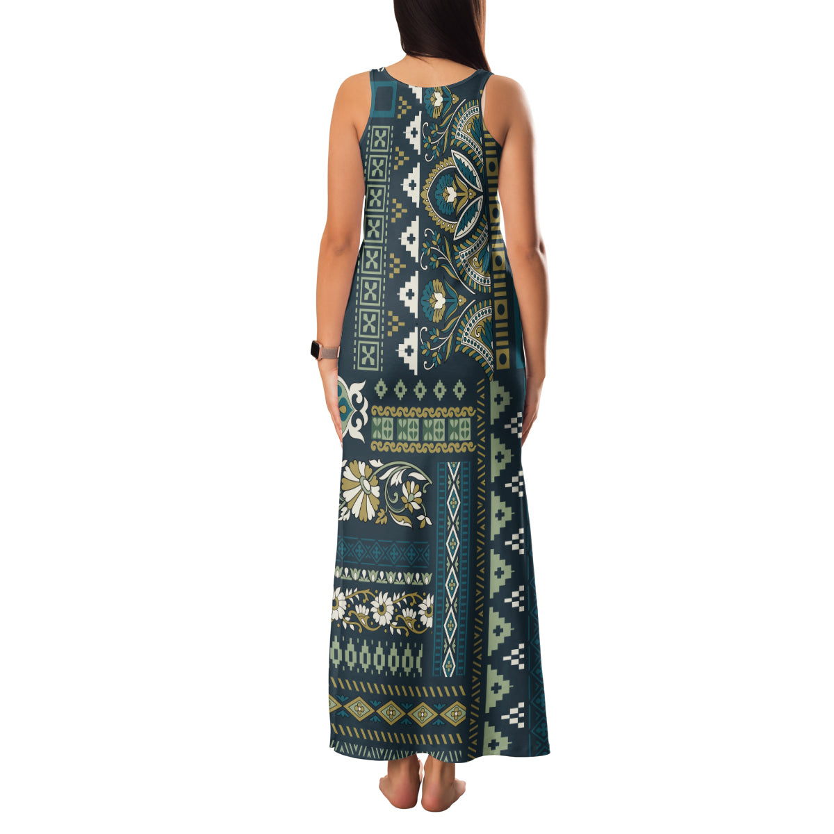 Persian Patchwork Pattern Family Matching Tank Maxi Dress and Hawaiian Shirt Unique Blue - Wonder Print Shop
