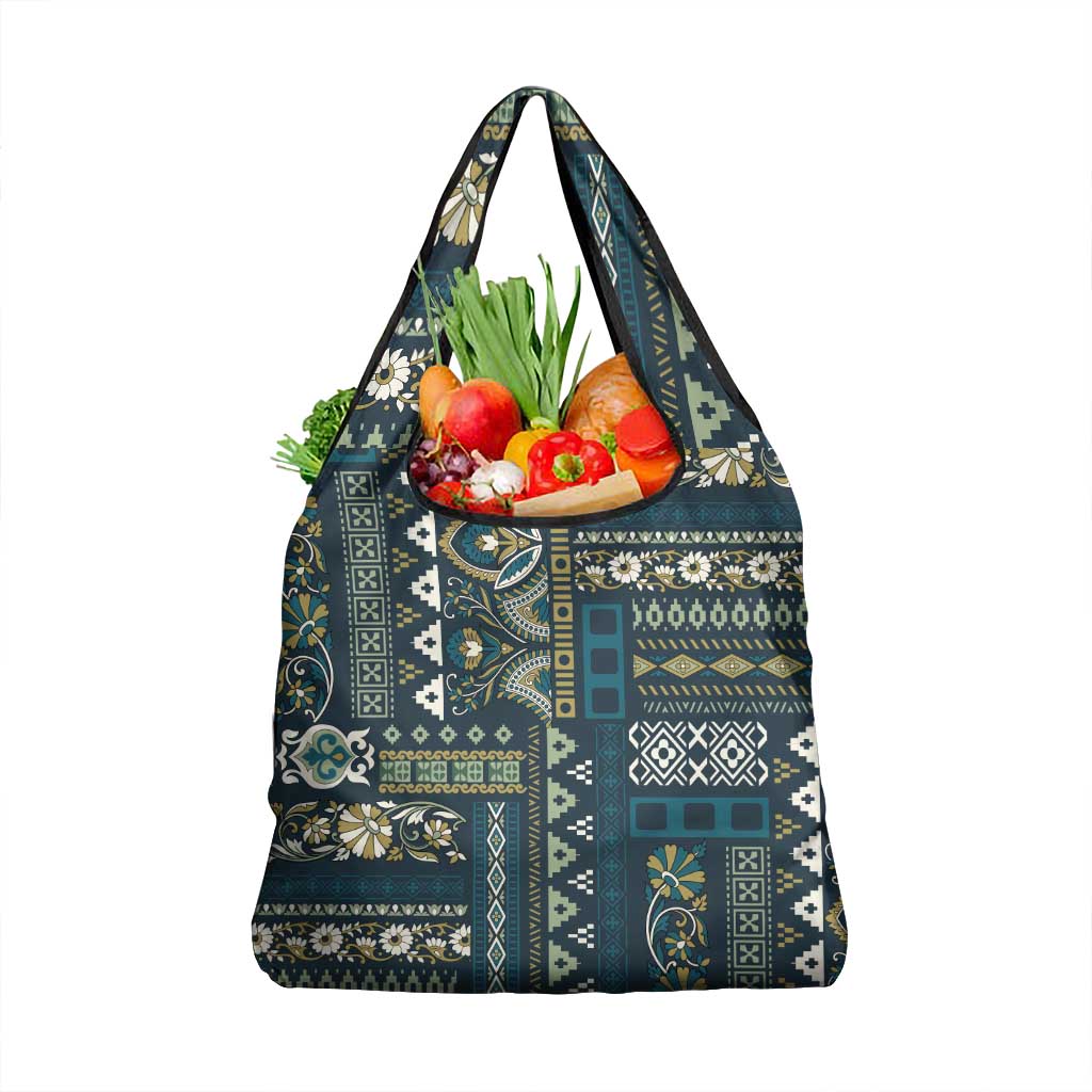 Persian Patchwork Pattern Grocery Bag Unique Blue