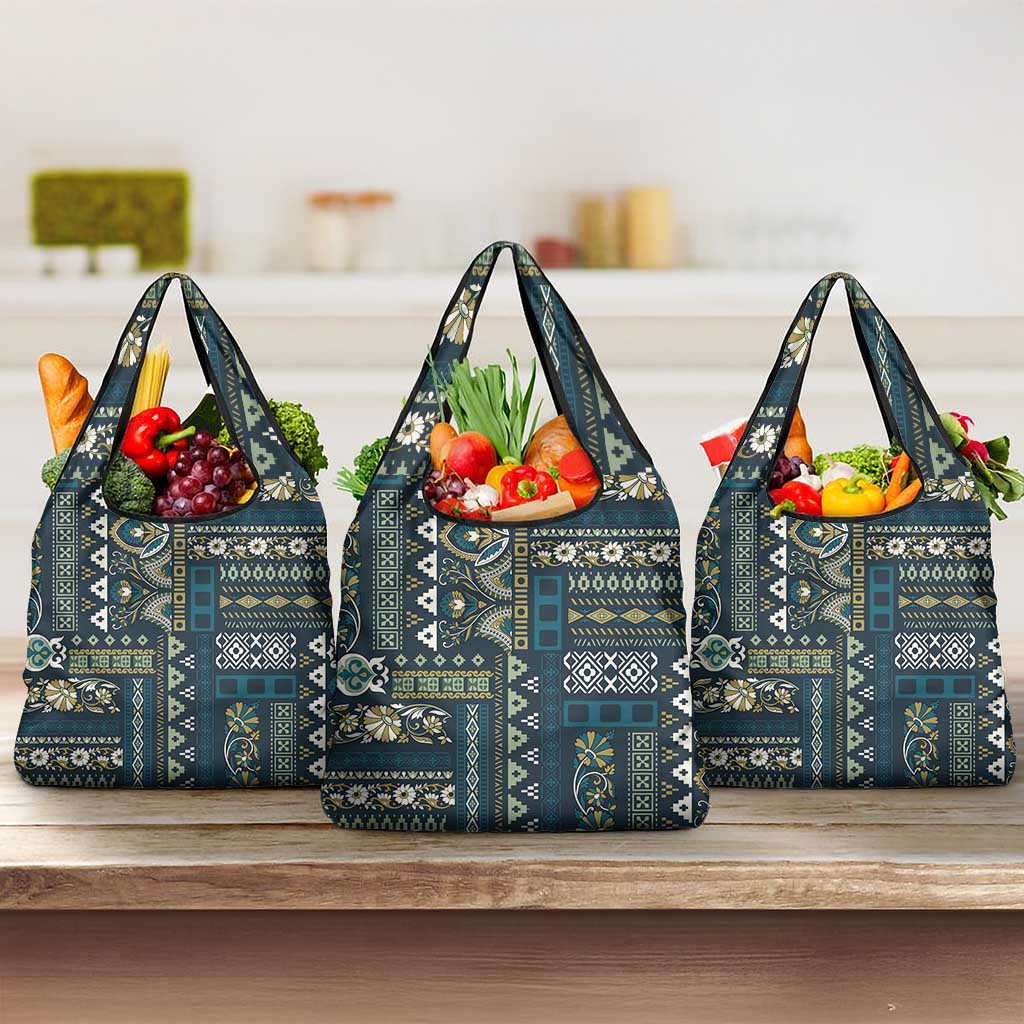 Persian Patchwork Pattern Grocery Bag Unique Blue