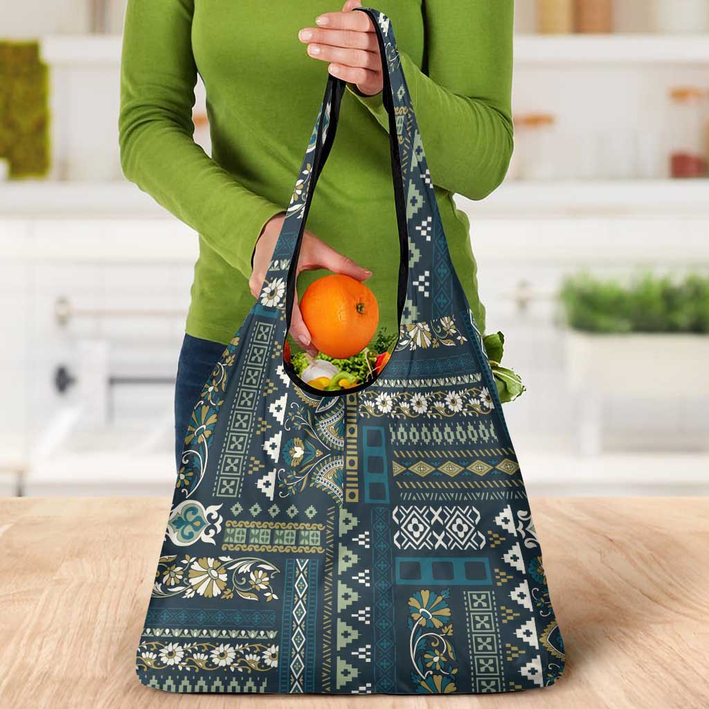 Persian Patchwork Pattern Grocery Bag Unique Blue