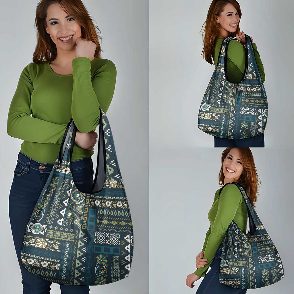 Persian Patchwork Pattern Grocery Bag Unique Blue