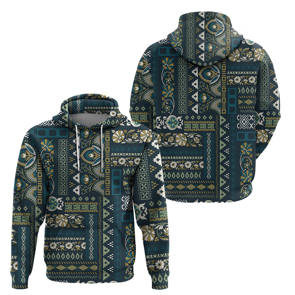Persian Patchwork Pattern Hoodie Unique Blue - Wonder Print Shop