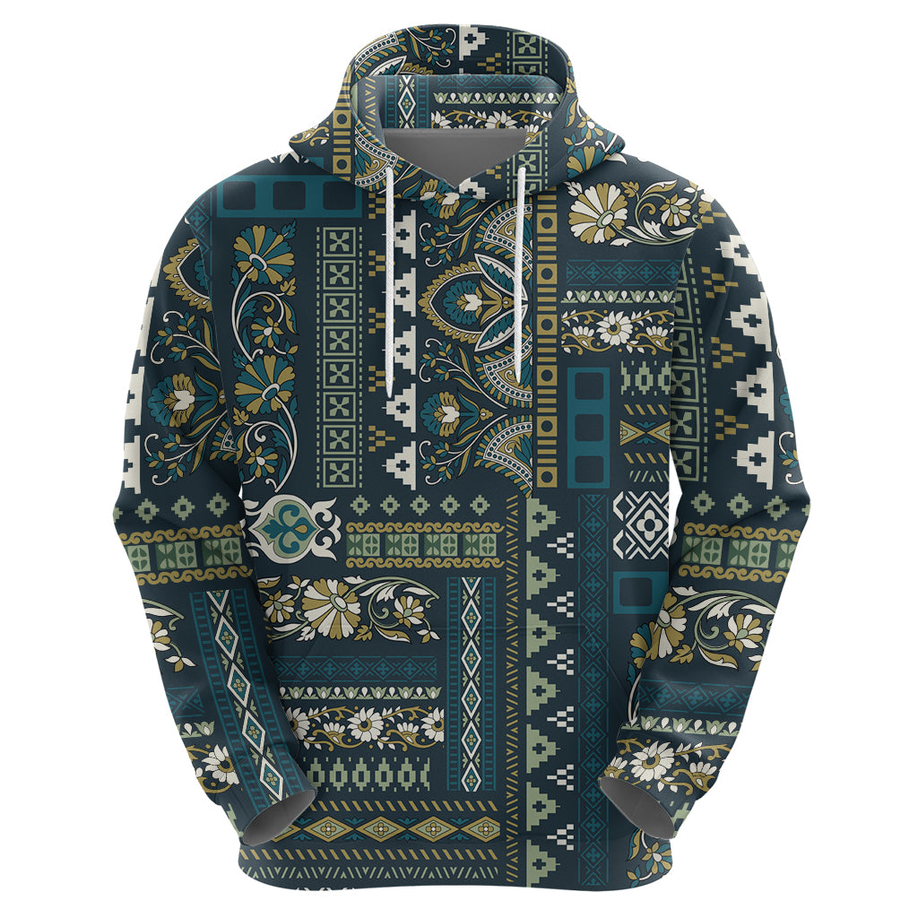 Persian Patchwork Pattern Hoodie Unique Blue - Wonder Print Shop