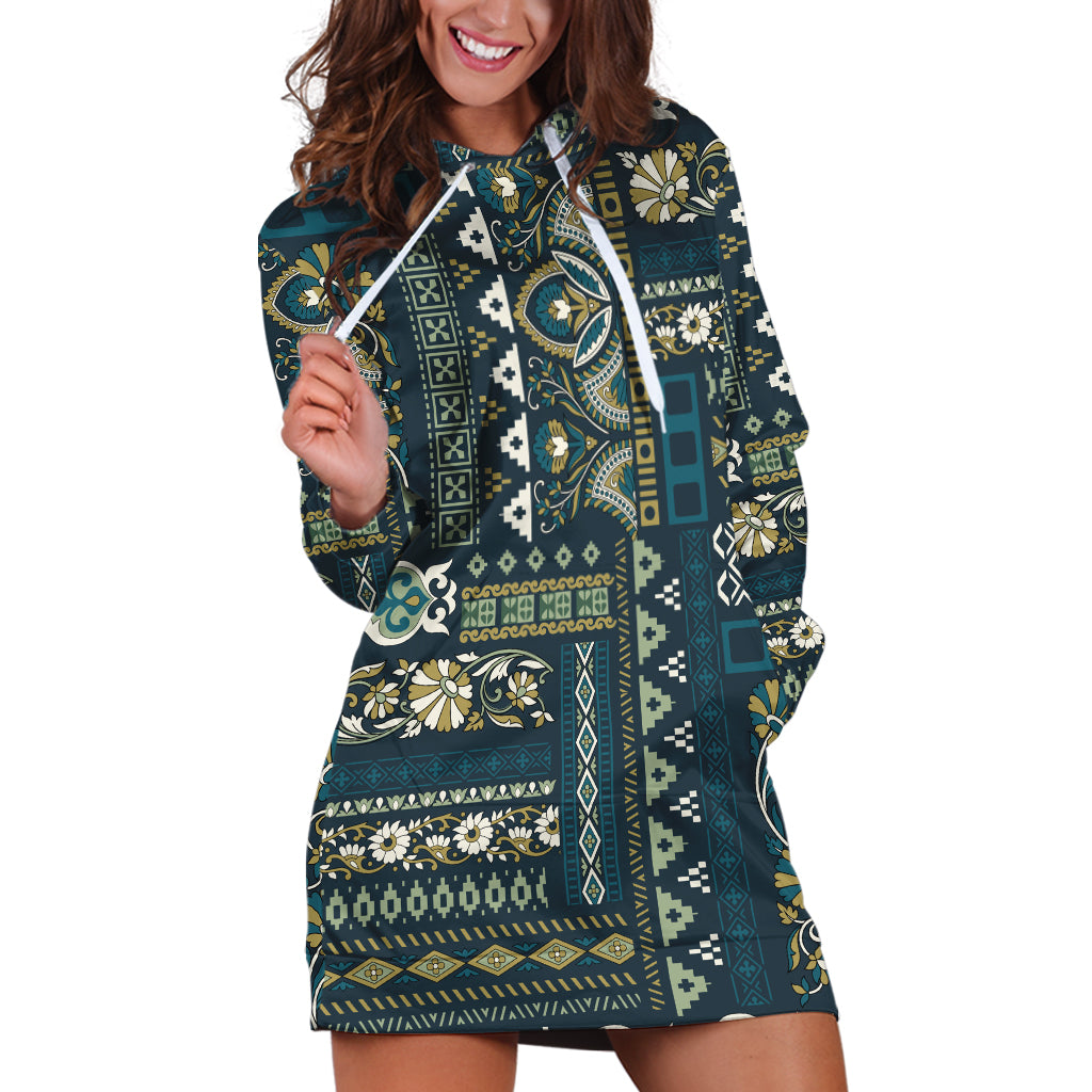 Persian Patchwork Pattern Hoodie Dress Unique Blue - Wonder Print Shop