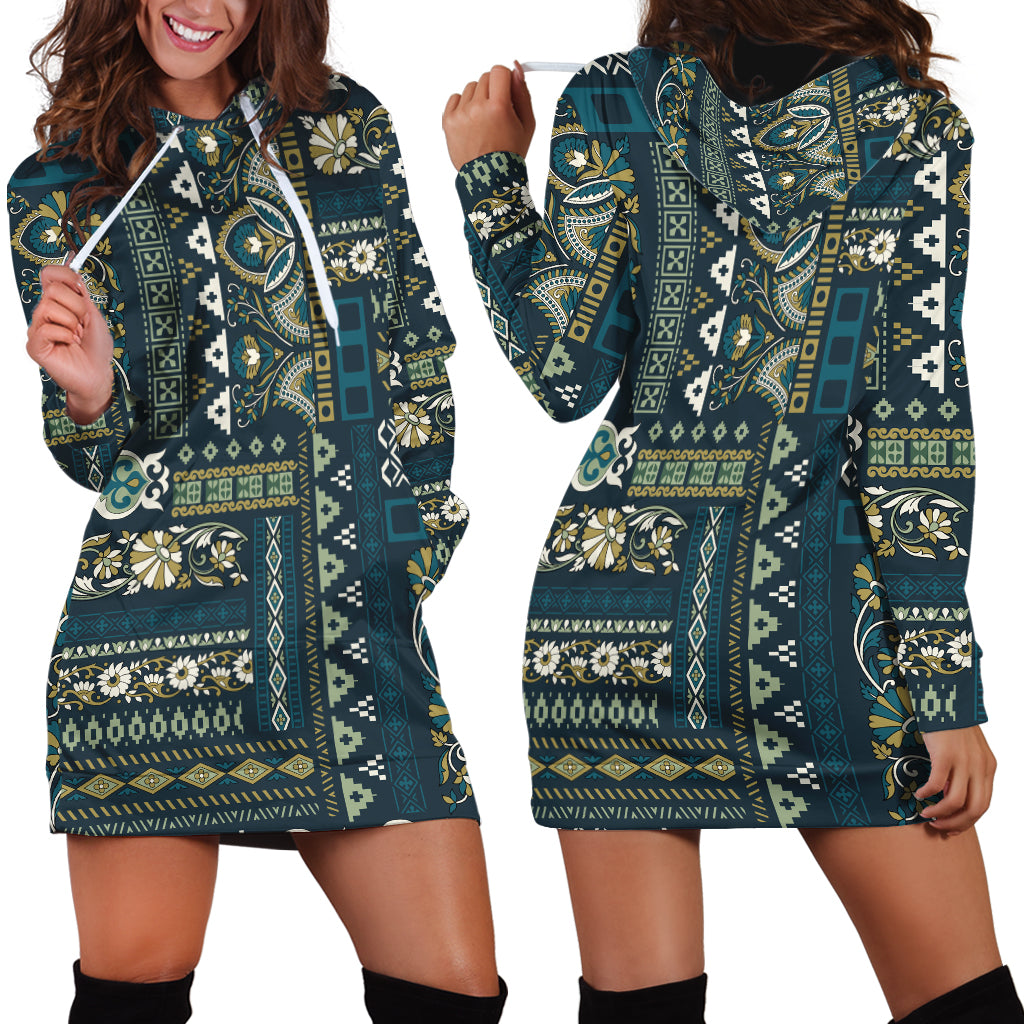 Persian Patchwork Pattern Hoodie Dress Unique Blue - Wonder Print Shop