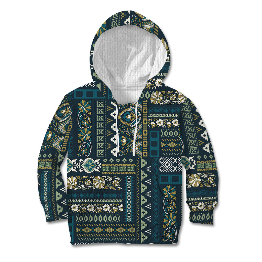 Persian Patchwork Pattern Kid Hoodie Unique Blue - Wonder Print Shop