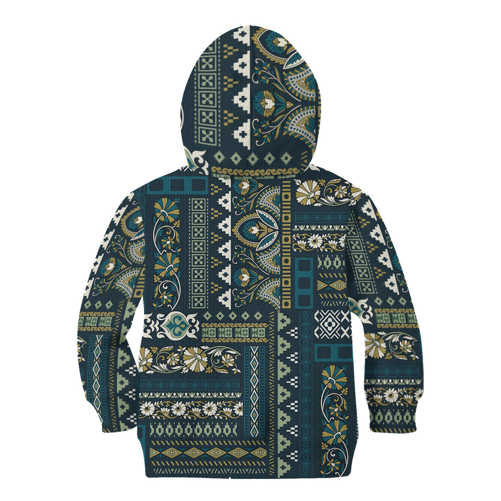 Persian Patchwork Pattern Kid Hoodie Unique Blue - Wonder Print Shop