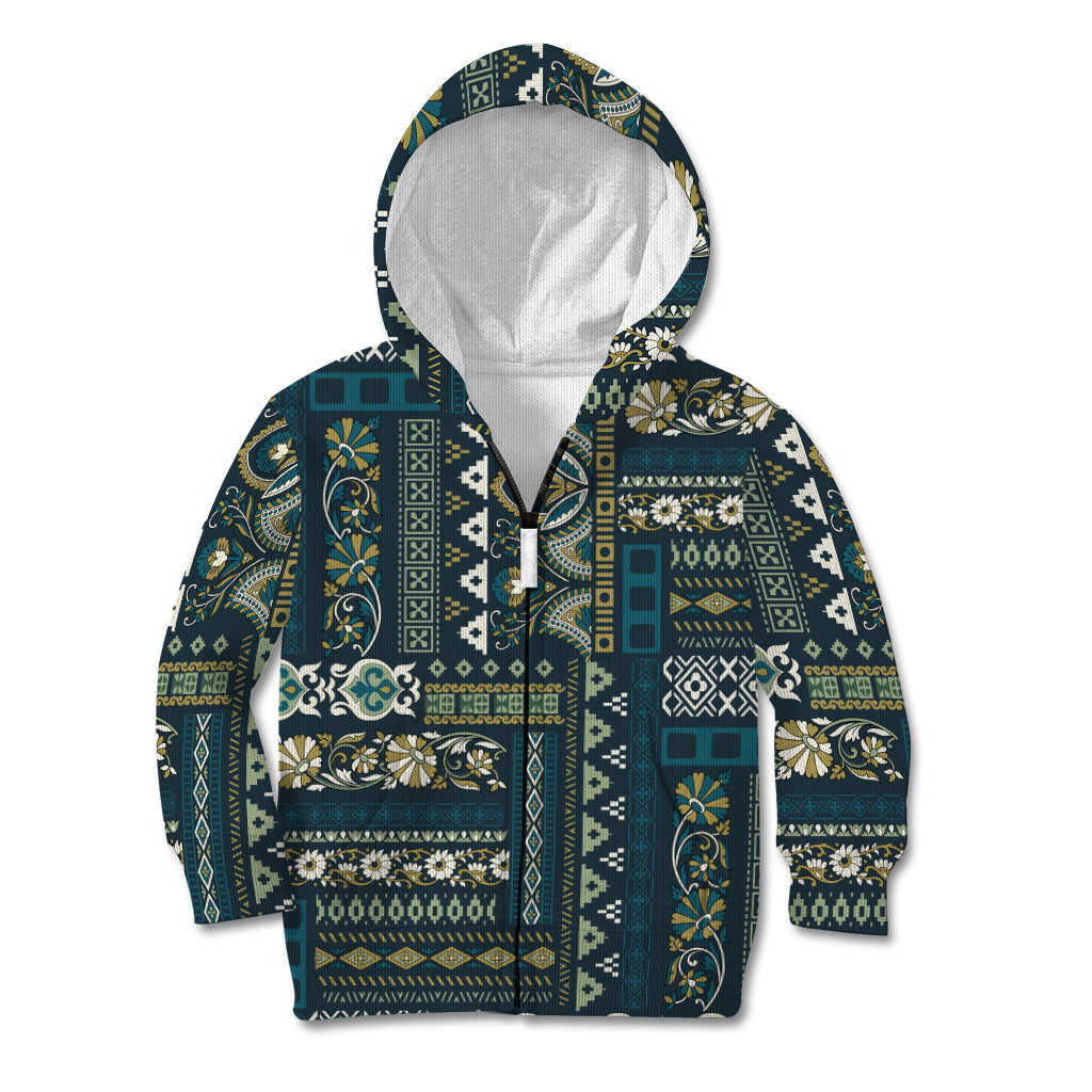 Persian Patchwork Pattern Kid Hoodie Unique Blue - Wonder Print Shop