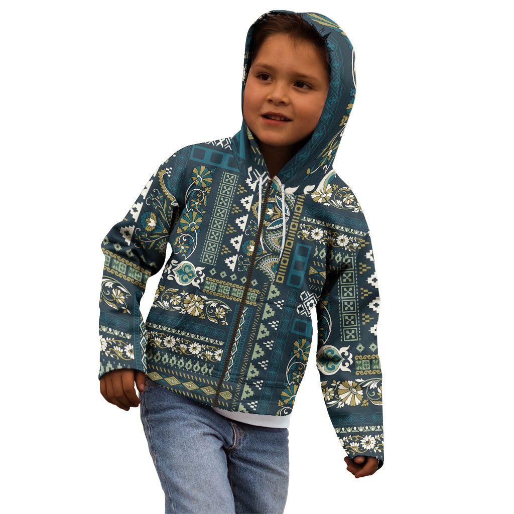 Persian Patchwork Pattern Kid Hoodie Unique Blue - Wonder Print Shop
